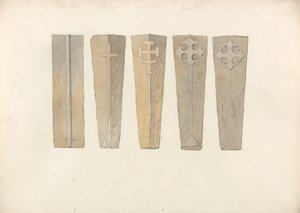 Studies van vijf lijkkistdeksels uit Norfolk-kerken door John Sell Cotman
