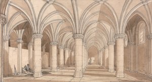 De zaal van de baronnen, Mont Saint Michel door John Sell Cotman