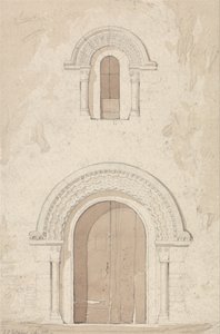 Westelijke deuropening en raam in de kerk van Ham bij Valognes, Normandië door John Sell Cotman