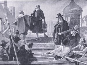 Vlucht van de vijf leden, illustratie uit De Geschiedenis van het Britse Volk gepubliceerd door Waverley, ca. 1940 door John Seymour Lucas