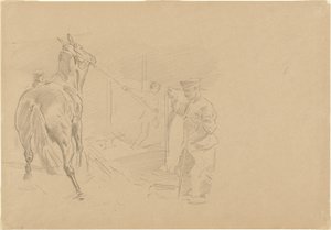 Man die een Paard in een Stal Trekt, 1918 door John Singer Sargent