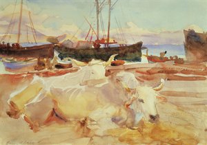 Ossen op het strand bij Baia, ca.1908 door John Singer Sargent