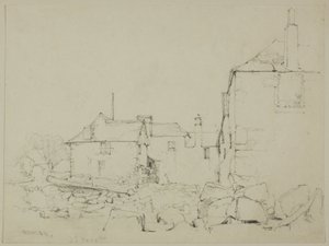 Huizen en stenen muur, Newlyn