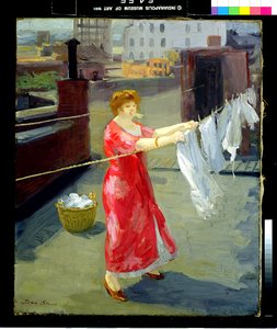 Rode kimono op het dak door John French Sloan