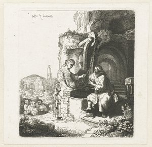 Christus en de vrouw van Samaria tussen ruïnes door John Smith of Chichester