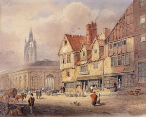 Oude gebouwen, Union Street en Corn Exchange voor het stadhuis werd gebouwd door John Storey