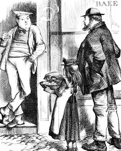 Een vader en dochter die eten naar de lokale bakker brengen om te laten koken door John Tenniel