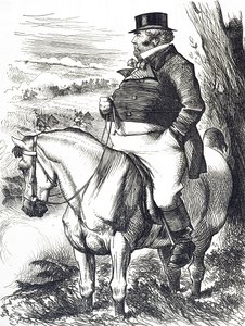 Cartoon van John Bull die de herfstmanoeuvres bekijkt