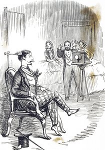 Cartoon van een hoofdsteun die wordt gebruikt om het onderwerp van de fotograaf stil te houden door John Tenniel
