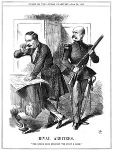Napoleon III en Otto von Bismarck verdelen Europa. Hun conflicterende ambities leidden tot de Frans-Duitse Oorlog van 1870-1871. John Tenniel cartoon uit Punch, Londen, 28 juli 1870 door John Tenniel