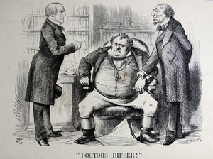 Politieke satire met William Ewart Gladstone, Benjamin Disraeli en John Bull door John Tenniel