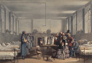 Koningin Victoria en Prins Albert bezoeken gewonde soldaten in de Krimoorlog, in Brompton Hospital, Chatham, 1855