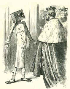 Het Stembiljet staat op tegen het Hogerhuis. John Tenniel cartoon uit 