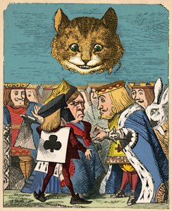 De Cheshire Cat kijkt neer op de Rode Koning en Koningin die ruzie maken, 1889 door John Tenniel