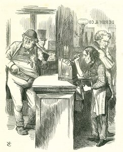De Eerlijke Potjongen: Hervorming van het Parlement - uitbreiding van het kiesrecht. Disraeli serveert hervorming aan John Bull, gadegeslagen door zijn parlementaire oppositie. Hij introduceerde en voerde zijn Hervormingswet in. Tenniel cartoon uit Punch,  door John Tenniel