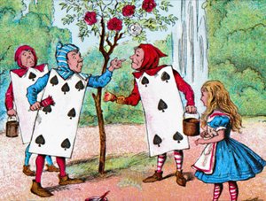 De speelkaarten schilderen de rozenstruiken, ca. 1910 door John Tenniel