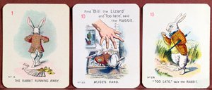 Drie Happy Family kaarten met personages uit Alice in Wonderland door Lewis Carroll door John Tenniel