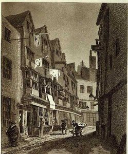 Zicht op het Zuidelijke Uiteinde van Thieving Lane (de laatste jaren Bow Street genoemd), getekend 1807, gegraveerd door W.M. Fellows, uitgegeven 1807 (gravure)