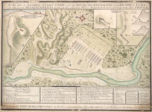 Een plattegrond van George Stadt Camp bij de rivier Guantamano op het eiland Cuba en ook van de schansen op de aangrenzende heuvels, in het groot weergegeven met hun profielen LOC 2010592464