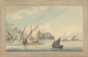 Schepen voor de kust bij Amalfi door John Thomas Serres