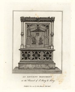 Oud monument in het koor van St Mary le Savoy (nu de Savoy Chapel)