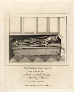 Oud monument van een bisschop onder het zuidoostelijke raam van de 12e-eeuwse Temple Church, Londen door John Thomas Smith