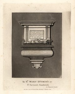 Grafbeeld en monument voor eerlijke man William Emerson, overleden 1575, in St Mary Overie