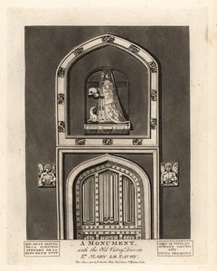 Grafbeeld van Alicia, dochter van Simon Steward, met de Oude Vestry Deur in St Mary le Savoy door John Thomas Smith