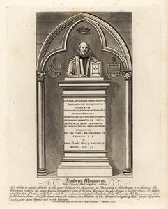 Grafmonument voor de Elizabethaanse antiquair en herald William Camden, overleden 1623, in Poets Corner, Westminster Abbey