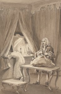 Hogarth nadat zijn vrouw een nieuw nachthemd had aangetrokken, bindt haar spullen vast om naar Sir James Thornhill te sturen met een brief waarin hij hem vertelde: 