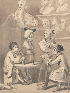Hogarth zit voor Roubiliac voor zijn buste