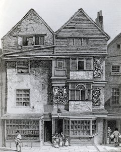 Huizen aan de zuidkant van een straat genaamd London Wall, gepubliceerd in 1812 door John Thomas Smith