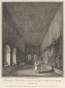 Binnen de Painted Chamber zoals het was in het jaar 1800 voordat het oude wandtapijt werd verwijderd door John Thomas Smith