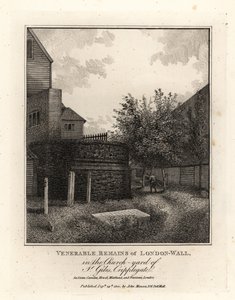 Overblijfselen van de Romeinse Londense muur in de kerk van St Giles, Cripplegate