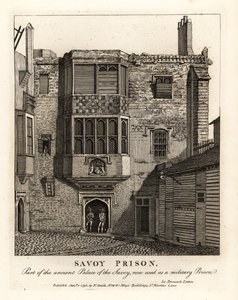 Savoy Gevangenis, deel van het oude Paleis van de Savoy, gebruikt als militaire gevangenis in de 18e eeuw door John Thomas Smith