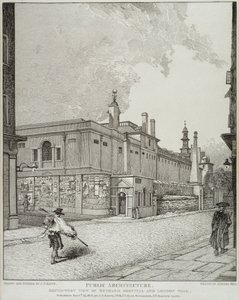 Zuidwestelijk Uitzicht op Bethlem Hospital en London Wall, 1814 door John Thomas Smith