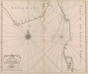 Een grote kaart van een deel van de kust van GUZARATT & INDIA van Diu Head tot Bombay door John Thornton