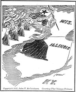 Oversteek naar Illinois, redactionele cartoon