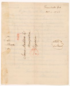 Brief van John Trumbull (1756-1843) aan President Madison gedateerd 1 okt. 1823 door John Trumbull