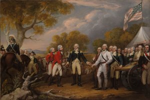 De overgave van generaal Burgoyne bij Saratoga, 16 oktober 1777