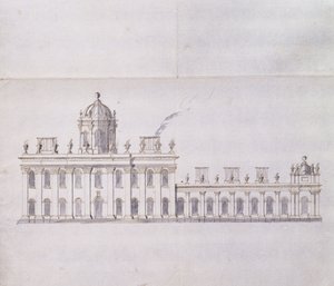 Castle Howard, Yorkshire: Een Schematische Potloodschets die de Ontwikkeling van de Voorhofvleugels toont, c.1699 door John Vanbrugh