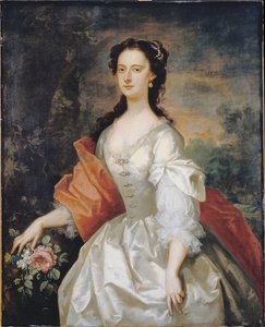 Portret van een vrouw in het wit door John Vanderbank