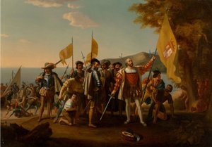 De landing van Columbus, tweede helft van de 19e eeuw door John Vanderlyn after