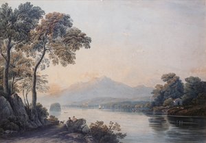 Figuren met een Hond aan de Oever van Lake Killarney door John Varley