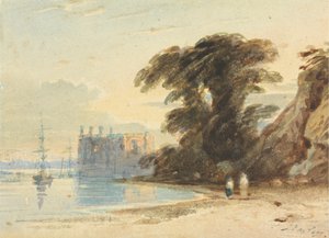 Rivierlandschap met figuren door John Varley