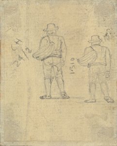 Twee studies van een figuur met een mand [verso] door John Varley