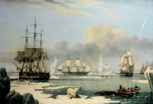Walvisjagers in het Noordpoolgebied 1820-49, c.1830 door John Ward