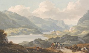 De meren van Llanberis - vanaf de weg van Caernarfon naar Llanberis, Caernarfonshire door John Warwick Smith