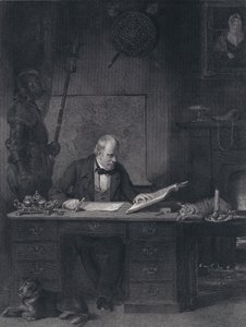 Sir Walter Scott in zijn studeerkamer (gravure) door John Watson Gordon
