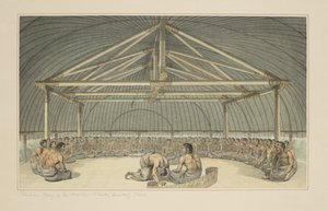 7: Poulaho, Koning van de Vriendelijke Eilanden, drinkt Kava, uit een serie aquarellen die de laatste reis van Kapitein Cook illustreren, c.1773-84 door John Webber